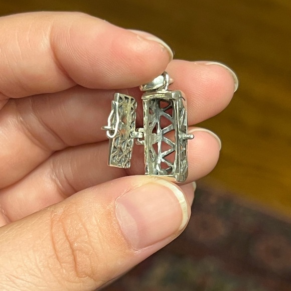 Lab Created Opal Hamsa Hand Cage Pendant In Sterling Silver - Picture 6 of 8